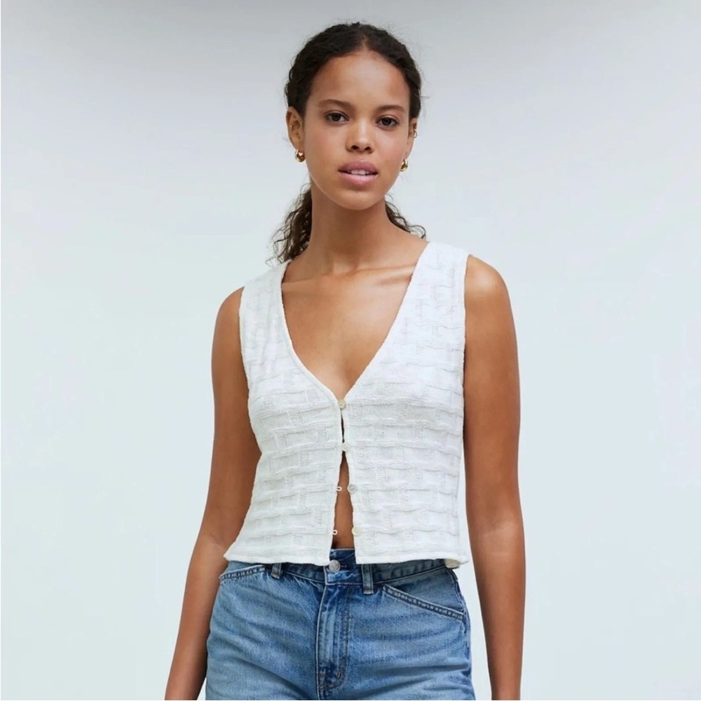 Madewell Basketweave-Stich Vest in Antique Cream
